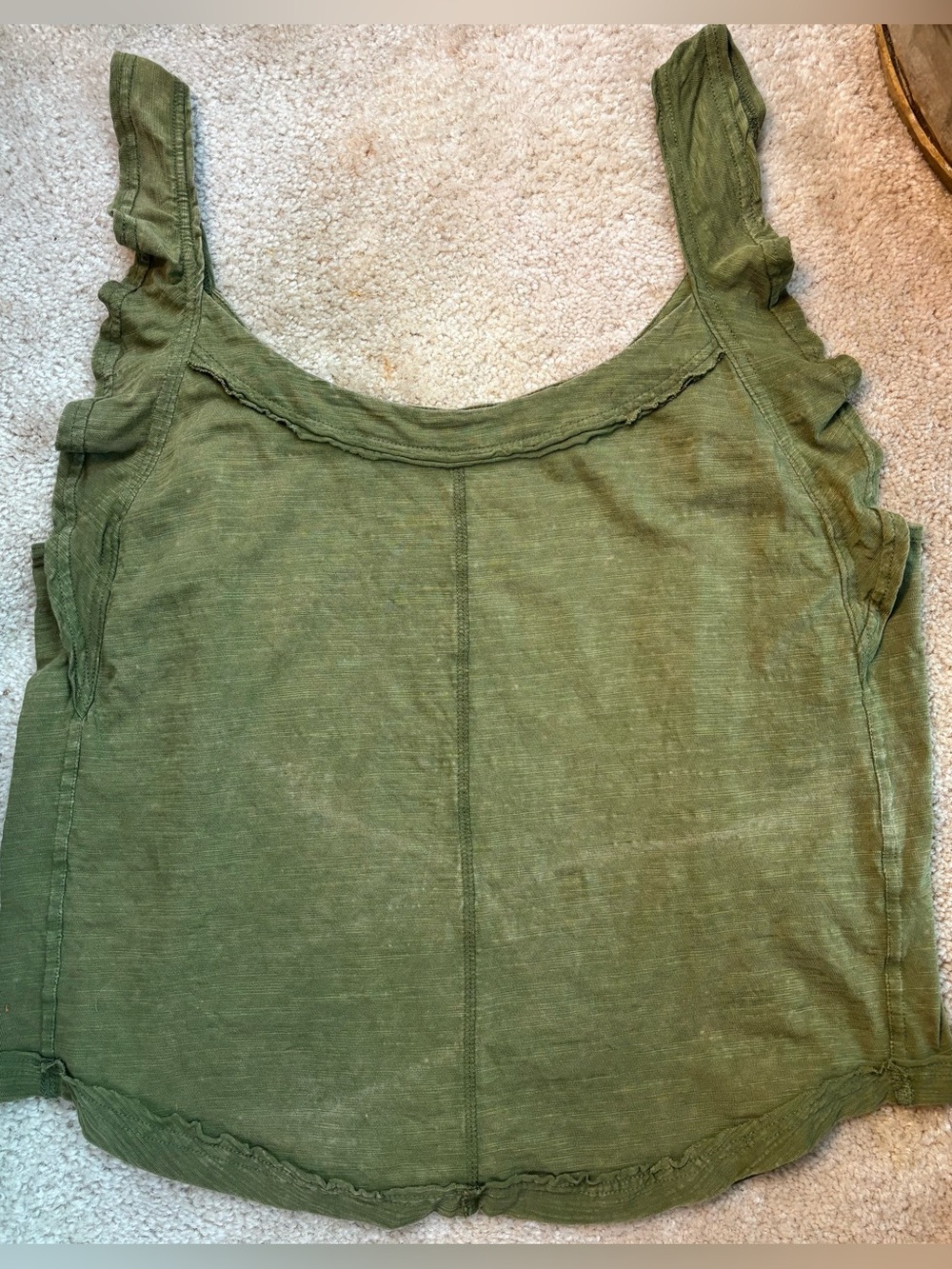 Pilcro Olive Green Ruffle-Strap Textured Cotton Tank Top | Size XL
